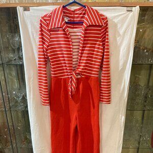 vtg Mélissa Lane sailor polyester red/white stripes womens jumpsuit size 14